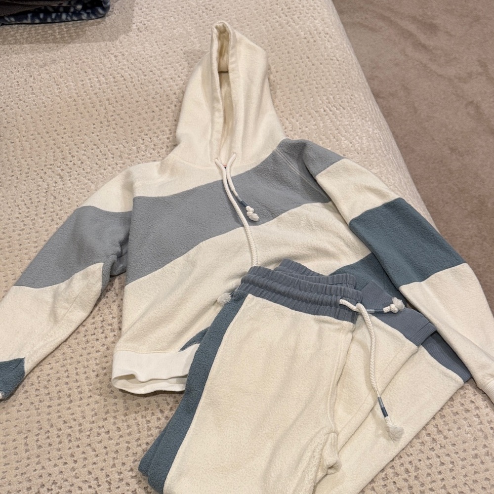 Faherty Cozy Cream and Gray Striped Matching Hoodie Set